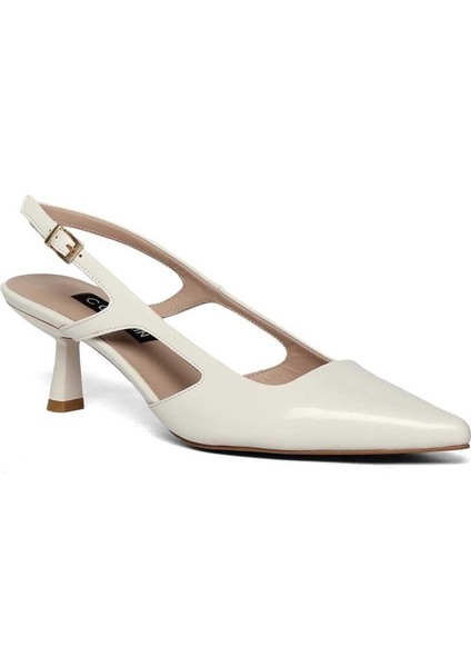 Kadın Beyaz İnce Topuklu Rugan Deri Klasik Ayakkabı modelleri