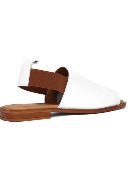 Kadın Beyaz Bilekten Lastikli Deri Sandalet indirimleri