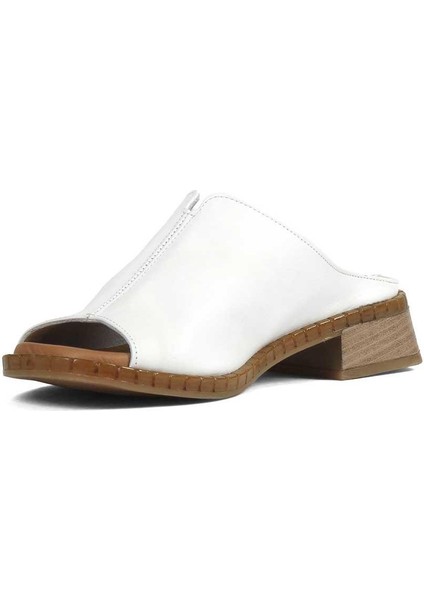 Kadın Beyaz Önü Açık Topuklu Deri Terlik fırsatları