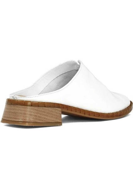 Kadın Beyaz Önü Açık Topuklu Deri Terlik indirimleri