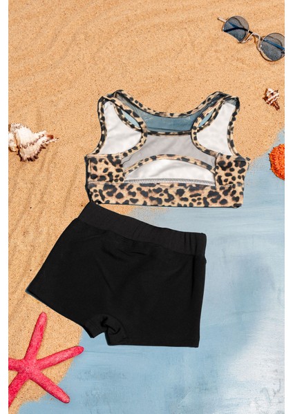 Yaprak Desenli Sırt Detaylı Esnek Kumaş Kız Çocuk Bikini Takımı fiyatları