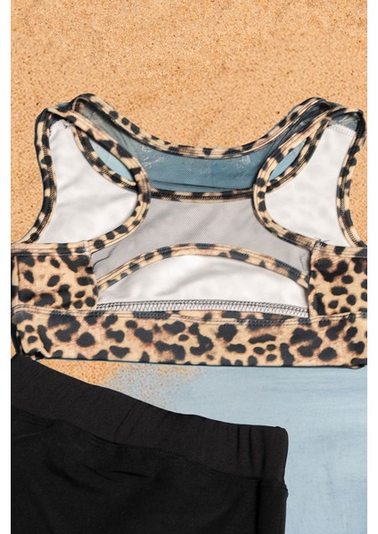 Yaprak Desenli Sırt Detaylı Esnek Kumaş Kız Çocuk Bikini Takımı modelleri