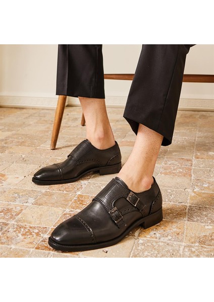 Siyah Monk Strap Klasik Erkek Ayakkabı 032
