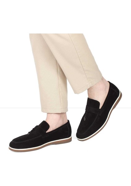 Erkek Siyah Süet Deri Loafer