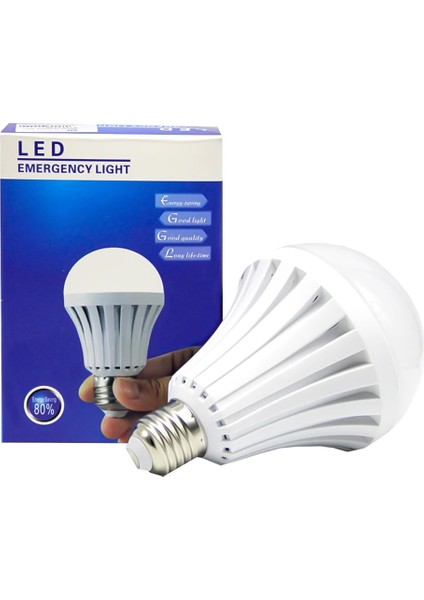 E27-220V 5W 6500K Şarjlı Beyaz LED Ampul