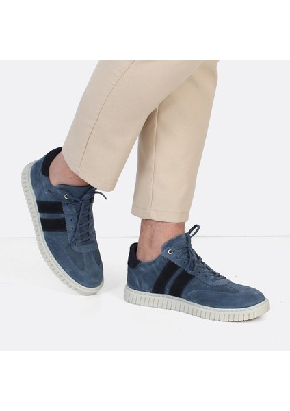 Erkek Mavi Bağcıklı Süet Deri Sneaker