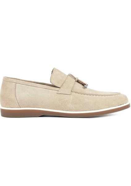 Erkek Bej Süet Deri Loafer