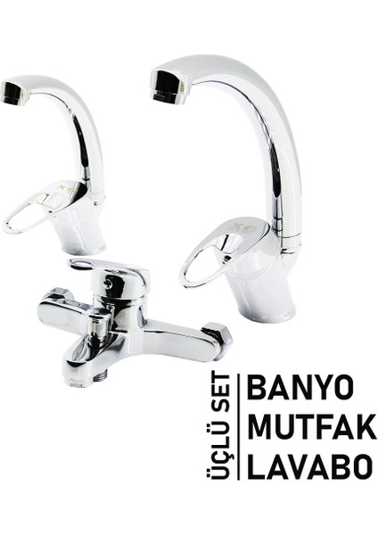 3lü Set Banyo - Evye Mutfak - Lavabo Aç Kapa Mix Batarya Musluk