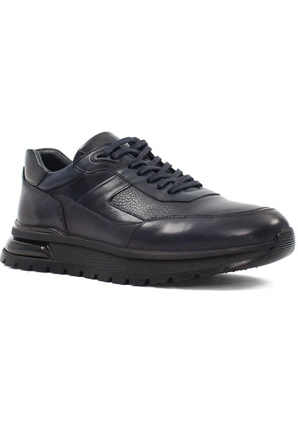 Erkek Lacivert Bağcıklı Kalın Tabanlı Deri Sneaker modelleri
