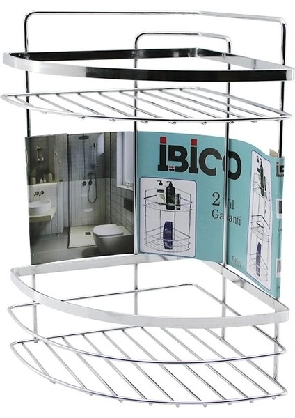 Lamalı 2 Katlı - Üçgen Krom Metal Banyo Köşelik - Duşkabin Raf