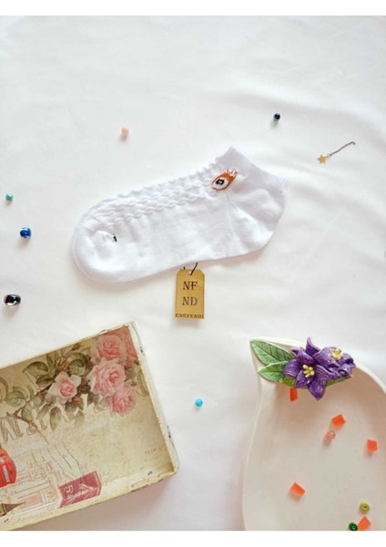 Burun Dikişsiz Patik Çorap Pamuklu Kısa Konç Desenli Kadın Çorabı 36-40 Tek Adet Beyaz fiyatları