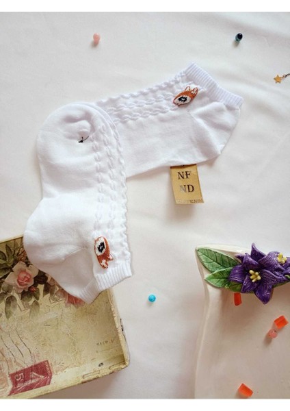 Burun Dikişsiz Patik Çorap Pamuklu Kısa Konç Desenli Kadın Çorabı 36-40 Tek Adet Beyaz modelleri