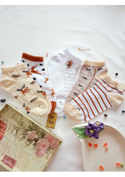 Burun Dikişsiz Patik Çorap Pamuklu Kısa Konç Desenli Kadın Çorabı 36-40 Tek Adet Beyaz fırsatları