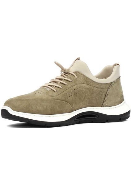 Erkek Haki Bağcıklı Kalın Tabanlı Nubuk Deri Sneaker