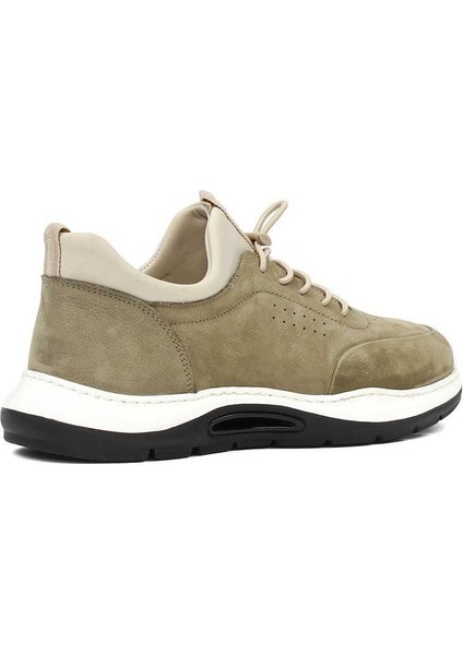 Erkek Haki Bağcıklı Kalın Tabanlı Nubuk Deri Sneaker