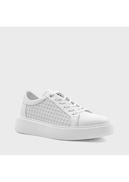 Erkek Beyaz Bağcıklı Kalın Tabanlı Deri Sneaker modelleri
