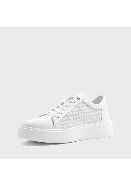Erkek Beyaz Bağcıklı Kalın Tabanlı Deri Sneaker fırsatları