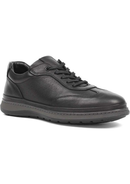Erkek Siyah Bağcıklı Deri Sneaker