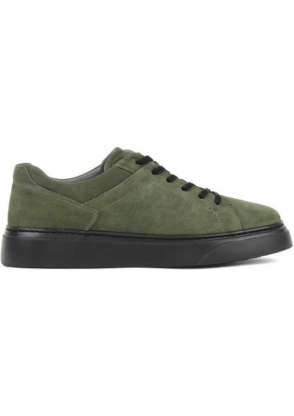 Erkek Yeşil Bağcıklı Kalın Tabanlı Süet Deri Sneaker