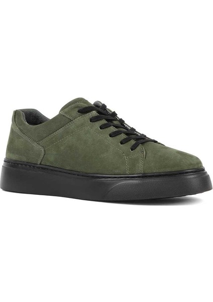 Erkek Yeşil Bağcıklı Kalın Tabanlı Süet Deri Sneaker