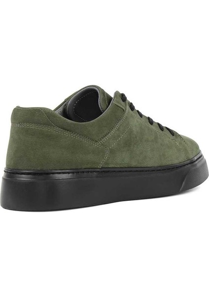 Erkek Yeşil Bağcıklı Kalın Tabanlı Süet Deri Sneaker
