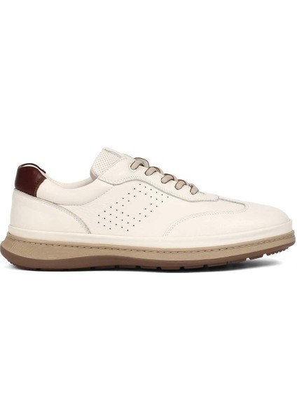 Erkek Bej Bağcıklı Deri Sneaker