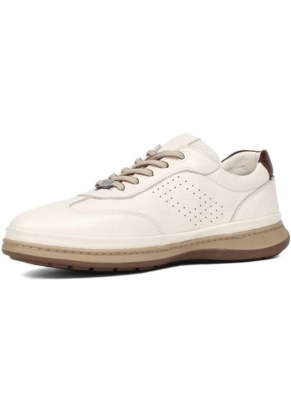 Erkek Bej Bağcıklı Deri Sneaker