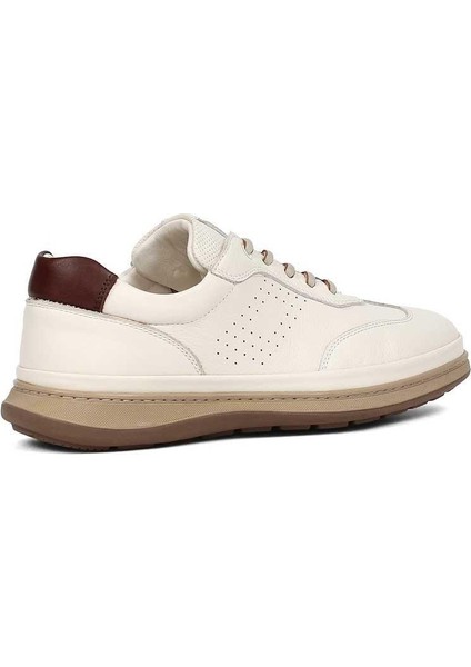 Erkek Bej Bağcıklı Deri Sneaker