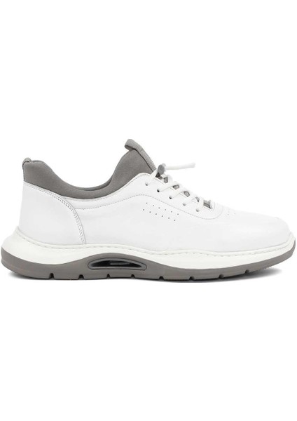 Erkek Beyaz Bağcıklı Kalın Tabanlı Deri Sneaker