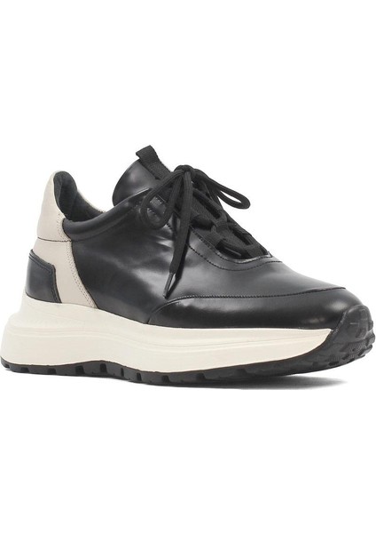 Erkek Siyah Bağcıklı Kalın Tabanlı Açma Deri Sneaker