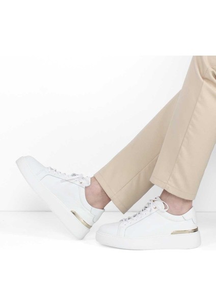Erkek Beyaz Bağcıklı Kalın Tabanlı Deri Sneaker