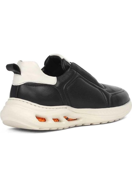 Erkek Siyah Bağcıklı Kalın Tabanlı Deri Sneaker