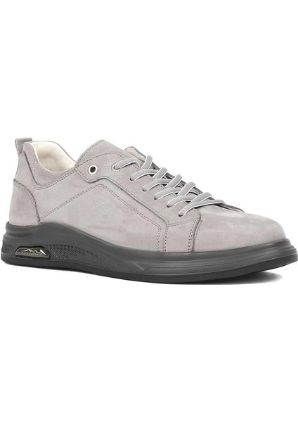 Erkek Gri Bağcıklı Kalın Tabanlı Nubuk Deri Sneaker modelleri