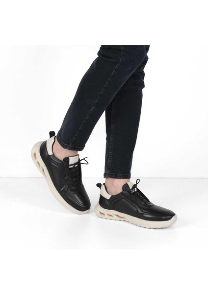 Erkek Siyah Bağcıklı Kalın Tabanlı Deri Sneaker fiyatları