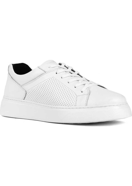 Erkek Beyaz Bağcıklı Kalın Tabanlı Deri Sneaker modelleri