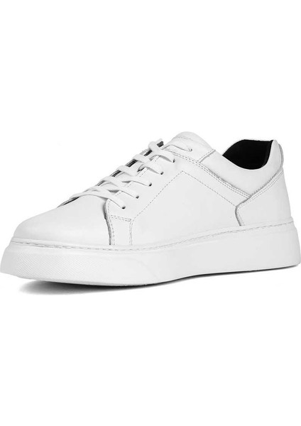 Erkek Beyaz Bağcıklı Kalın Tabanlı Deri Sneaker fırsatları
