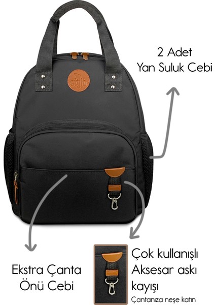 Popi Anne Bebek Bakım ve Sırt Çantası – Termal Biberon Bölmeli Geniş Hacimli ( Sıyah )