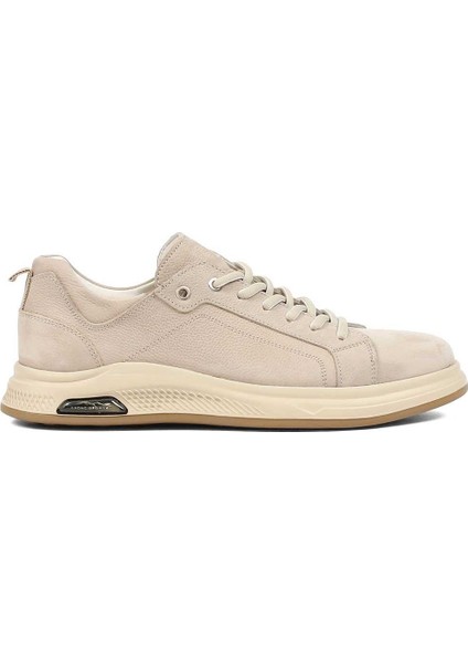 Erkek Bej Bağcıklı Kalın Tabanlı Nubuk Deri Sneaker