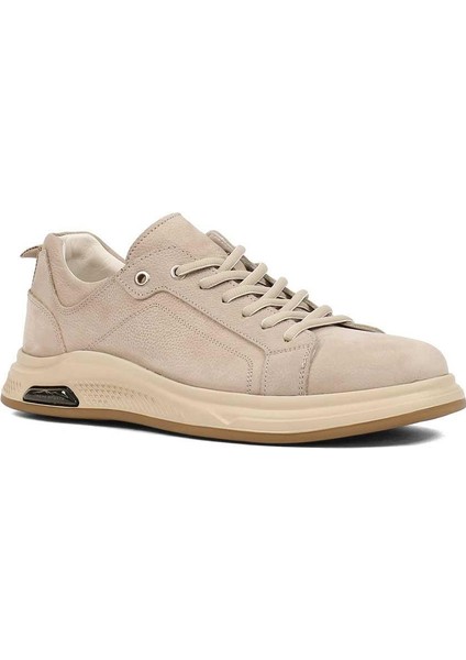 Erkek Bej Bağcıklı Kalın Tabanlı Nubuk Deri Sneaker
