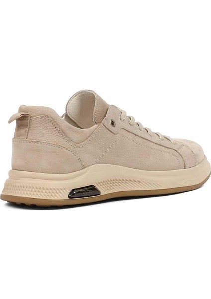Erkek Bej Bağcıklı Kalın Tabanlı Nubuk Deri Sneaker