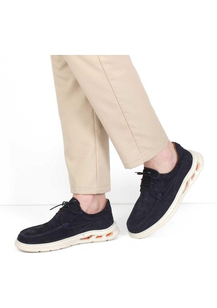 Erkek Lacivert Bağcıklı Kalın Tabanlı Nubuk Deri Sneaker fiyatları