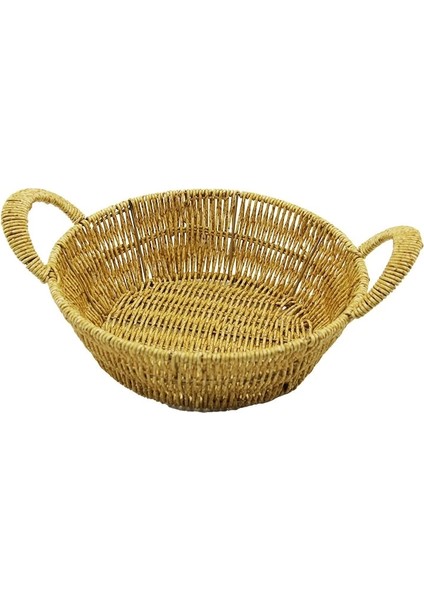 Yuvarlak Plastik Hasır Ekmek - Çok Amaçlı Sepet Kulplu - Metal Iskelet TABAN:18CM - AĞIZ:24CM Derinlik:8cm