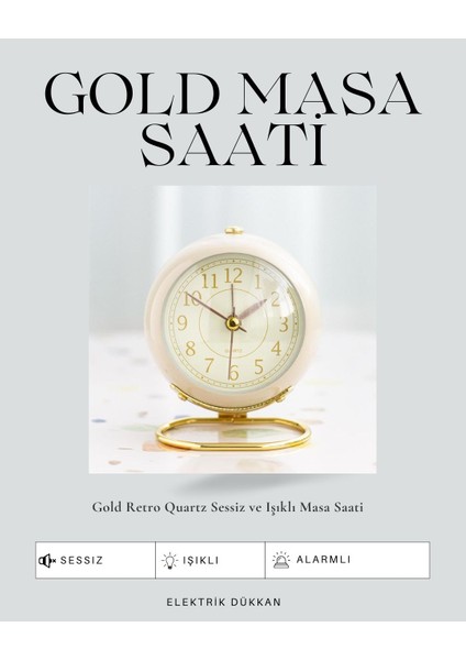 Masaüstü Alarmlı Saat Gövde Bej Taban Gold