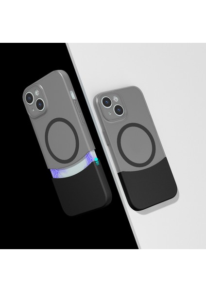 iPhone 15 Kılıf M-Safe Şarj Özellikli Mıknatıslı Nua Duble Kapak - Siyah