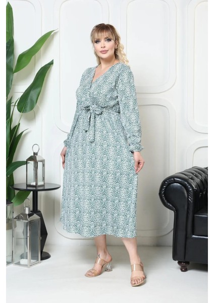 Bürümcük Elbise Belden Oturtma Lastikli Yazlık Desenli 2xl - 5xl Çıtır Leopar Nefti Yeşil fırsatları