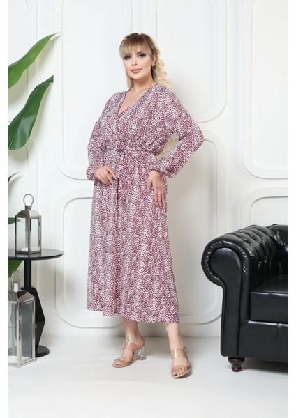 Bürümcük Elbise Belden Oturtma Lastikli Yazlık Desenli 2xl - 5xl Çıtır Leopar Bordo modelleri