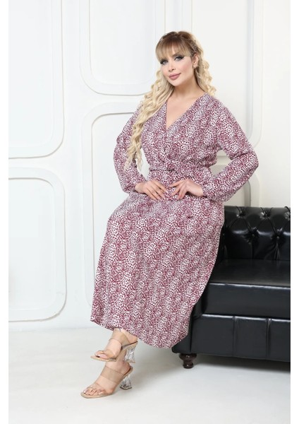 Bürümcük Elbise Belden Oturtma Lastikli Yazlık Desenli 2xl - 5xl Çıtır Leopar Bordo fırsatları