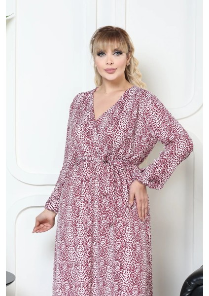 Bürümcük Elbise Belden Oturtma Lastikli Yazlık Desenli 2xl - 5xl Çıtır Leopar Bordo indirimleri