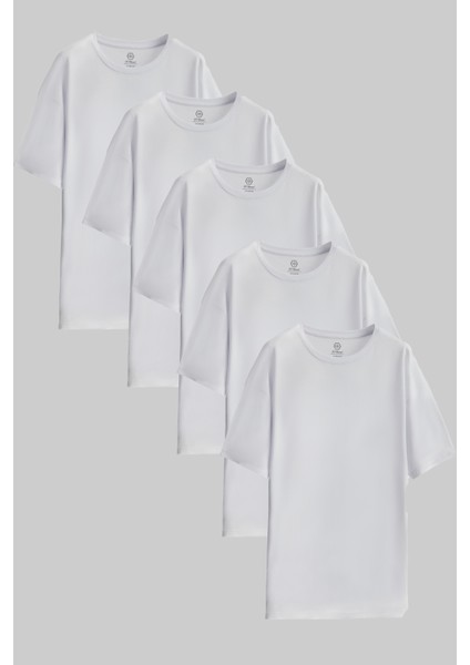 Ds Damat Beyaz 5'li Oversize %100 Pamuk T-Shirt