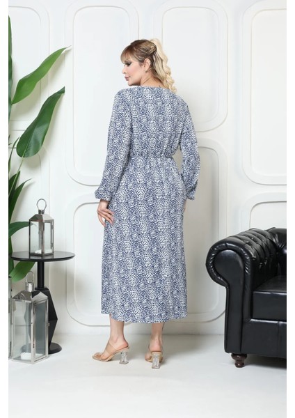 Bürümcük Elbise Belden Oturtma Lastikli Yazlık Desenli 2xl - 5xl Çıtır Leopar Lacivert indirimleri